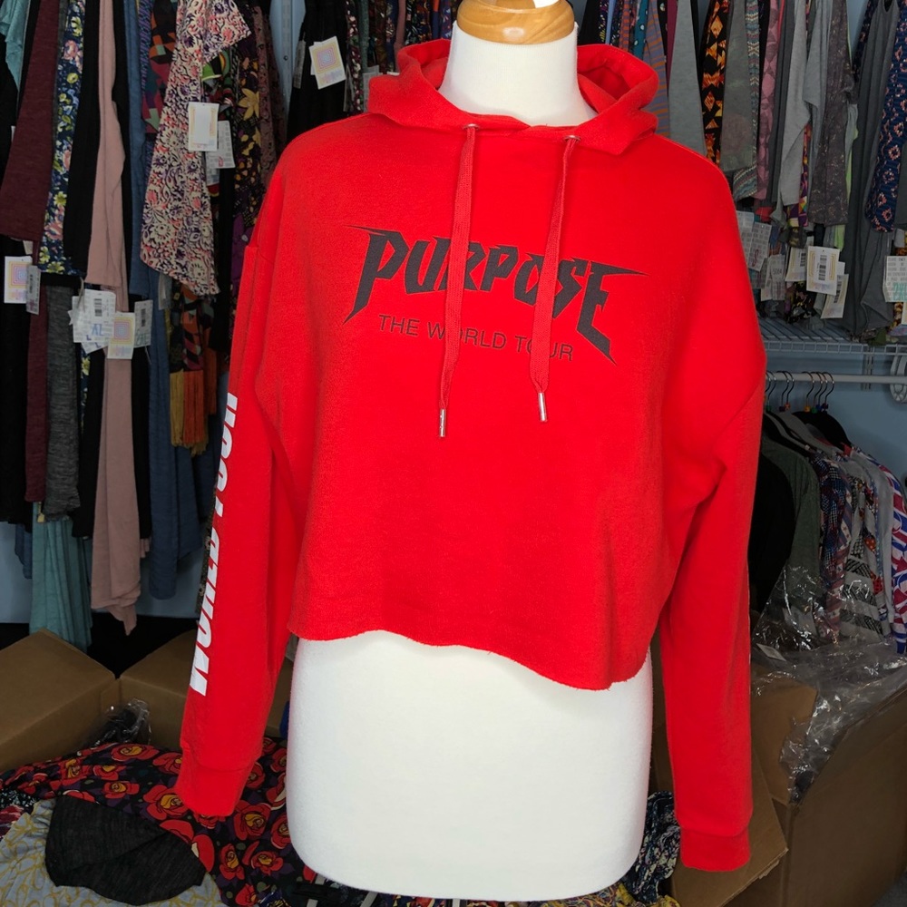 Justin Bieber world tour red crop top hoodie